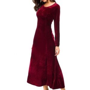 NWOT Elegant Long Sleeve Velvet Dress - Red